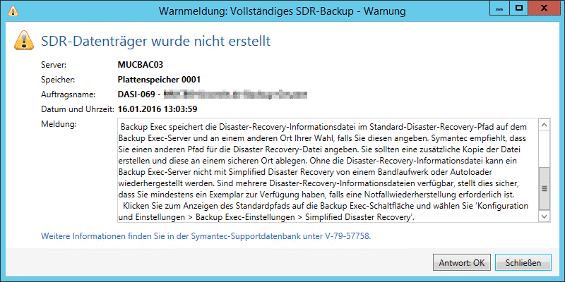 Backup Exec SDR-Datenträger