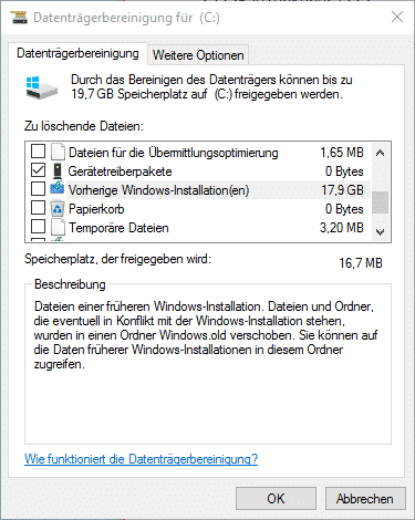 Datenträgerbereinigung Systemdateien bereinigen