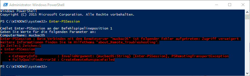 Enter-PSSession Fehler