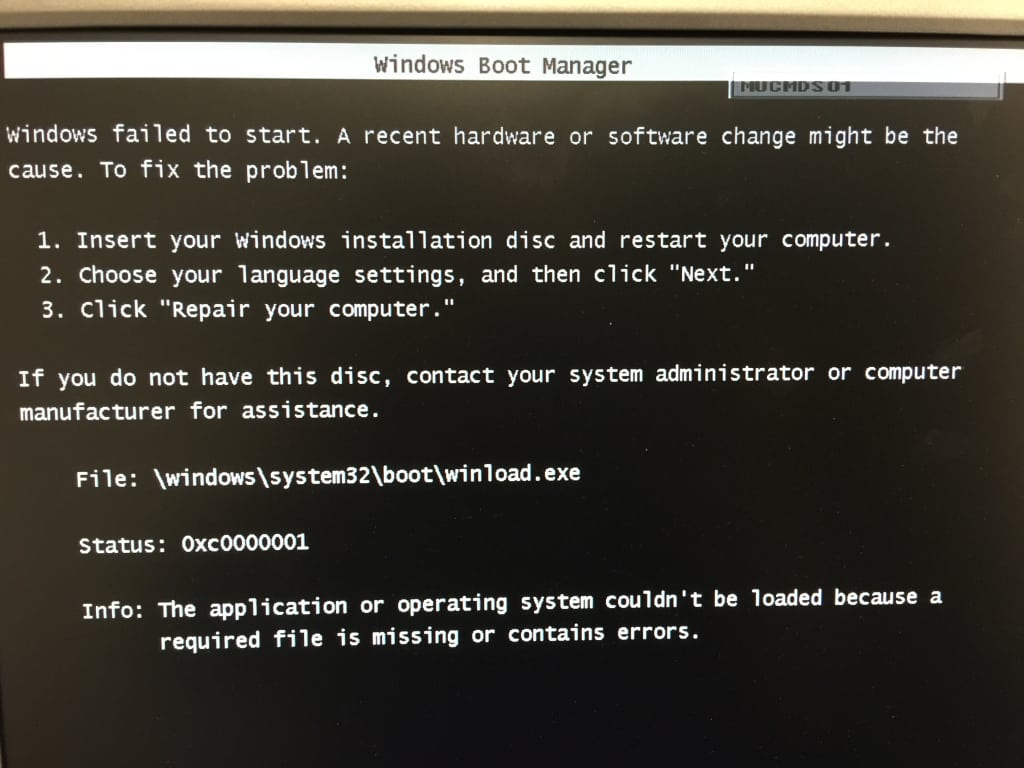 Error Winload.exe 0xc0000001