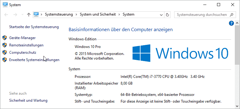 Windows 10 System Versionsnummer Edition