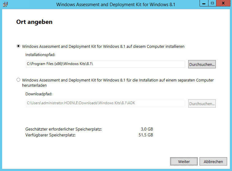 Windows ADK Speicherort