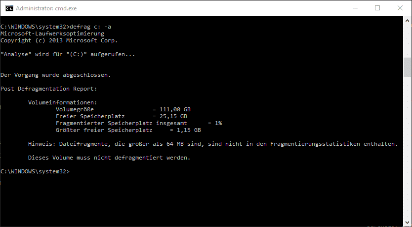 Defragmentierung (defrag.exe) Parameter