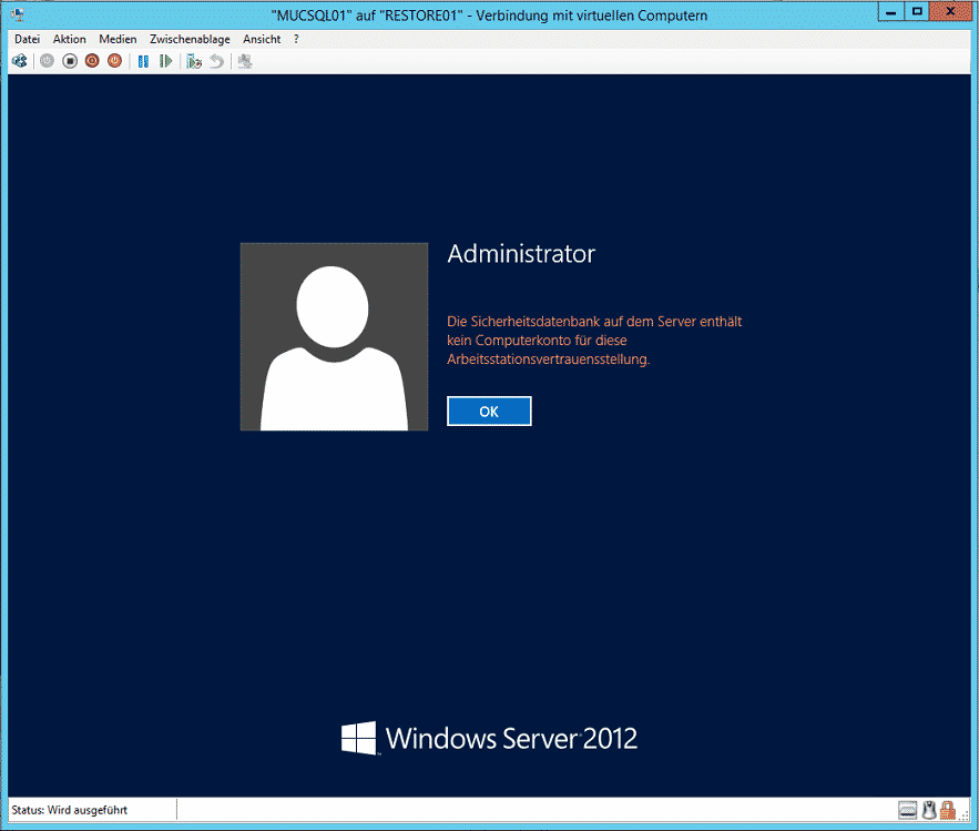 Die Sicherheitsdatenbank auf dem Server enthällt kein Computerkonto