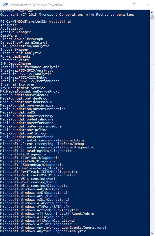 Ereignisprotokoll löschen Powershell Übersicht