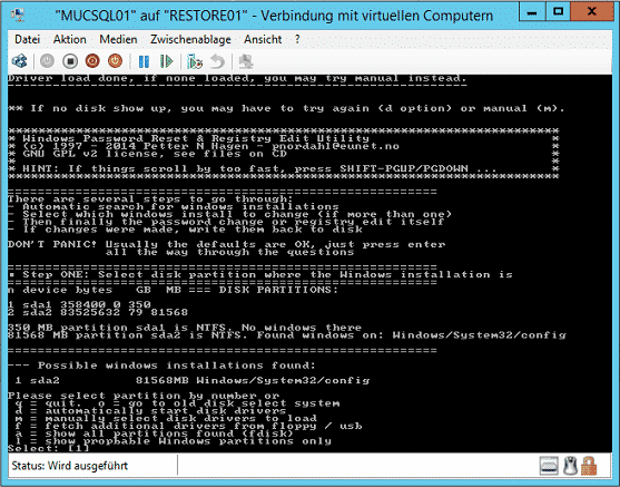 Windows Reset Password Registry Menü