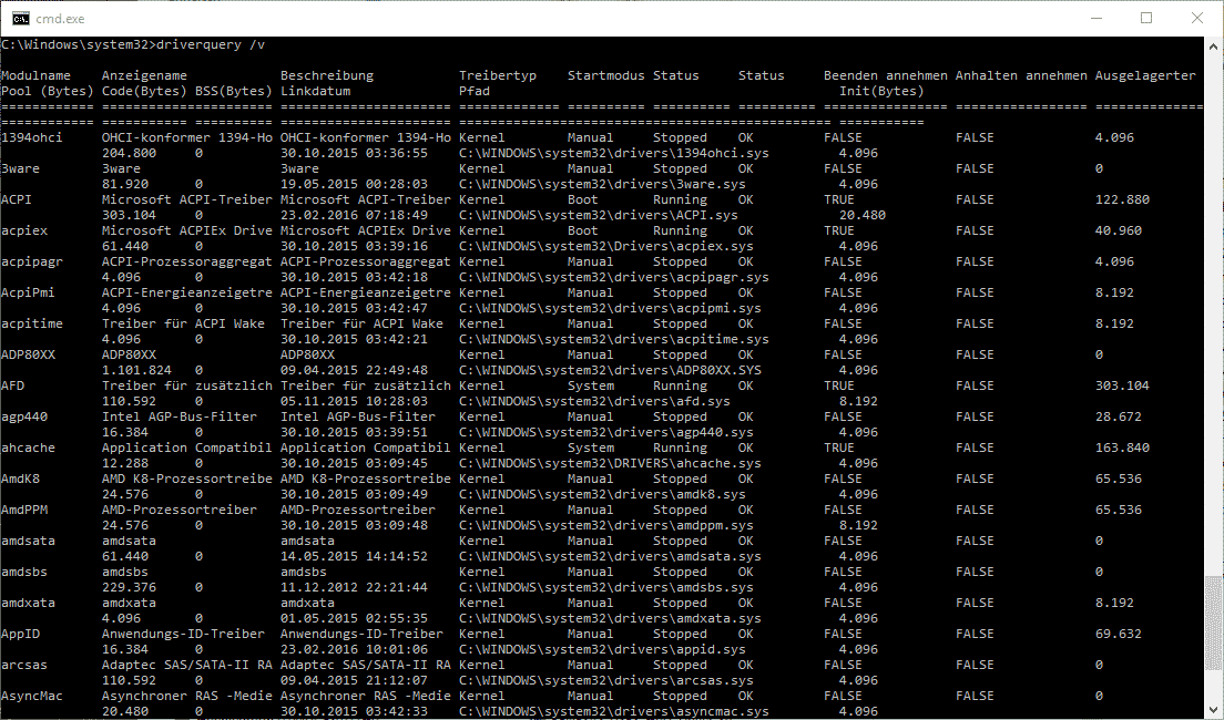 driverquery parameter