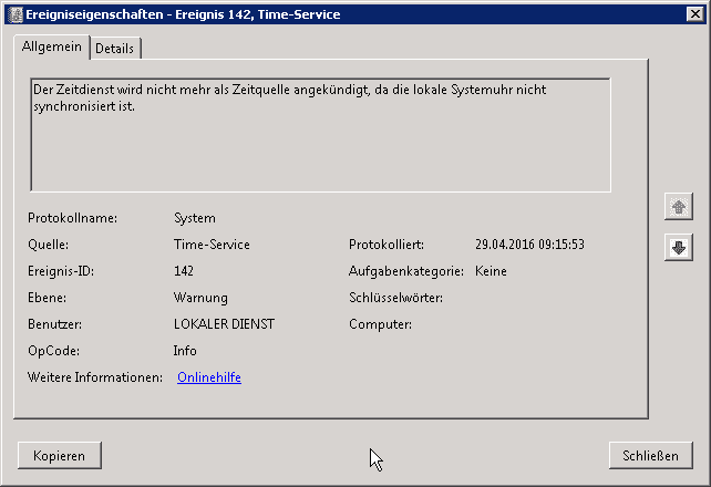 Ereignis ID 142 Der Zeitdienst wird nicht mehr als Zeitquelle