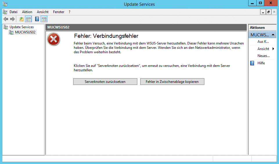 WSUS Serverknoten zurücksetzen