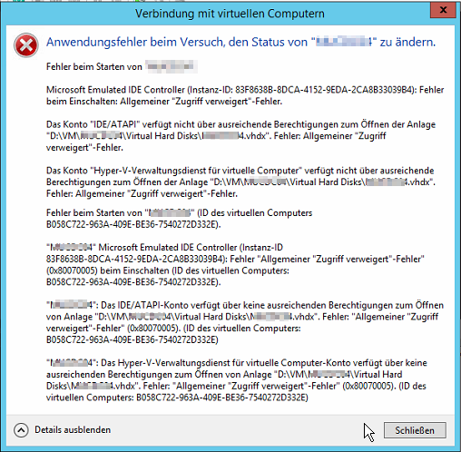 Hyper-V – Anwendungsfehler beim Versuch, den Status zu ändern