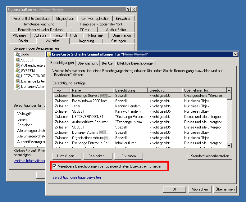 Usereinstellungen im Active Directoriy