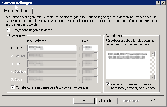 Proxy Einstellungen in alter GPO