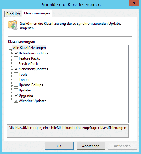 WSUS Klassifizierungen