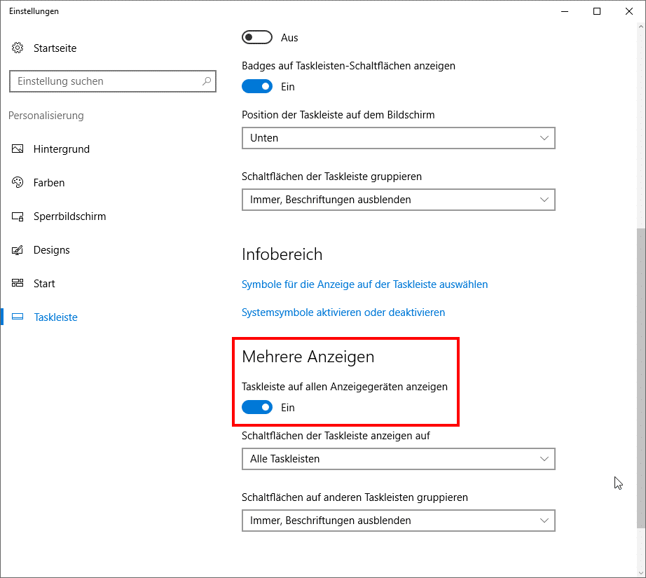 Windows 10 mehrere Anzeigen Taskleiste Monitor