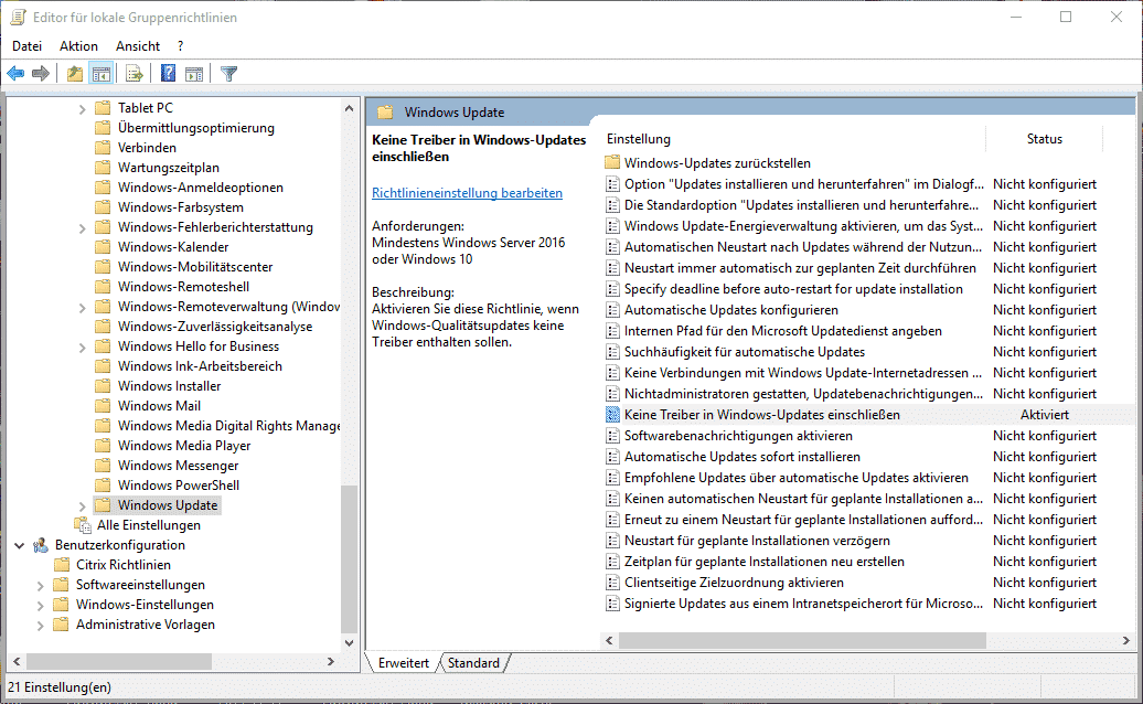Gruppenrichtline Windows Treiber Updates verhindern