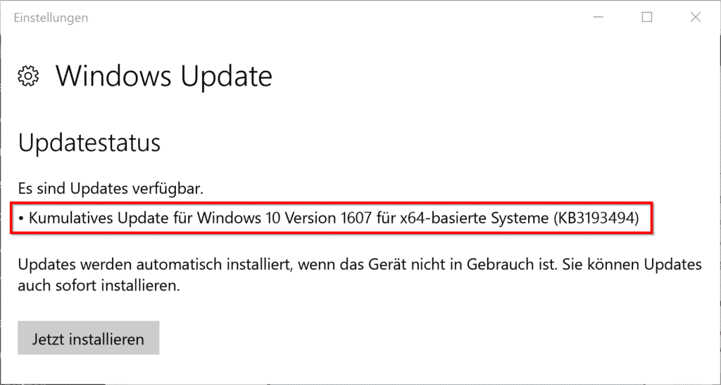 Kumulatives Update KB3193494