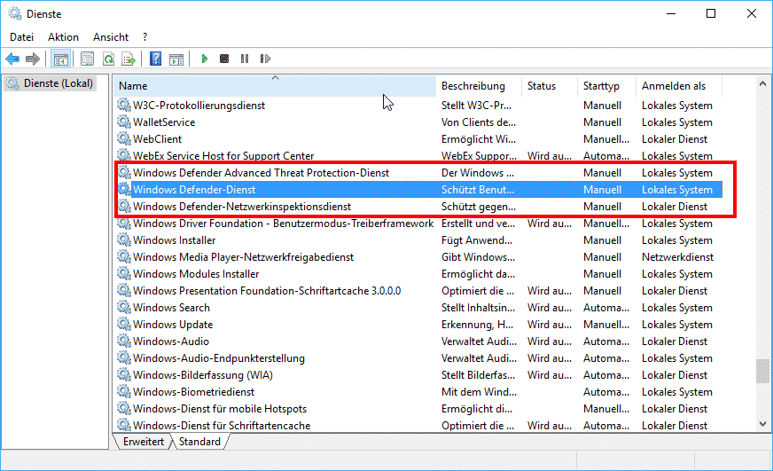 Windows Defender Dienste