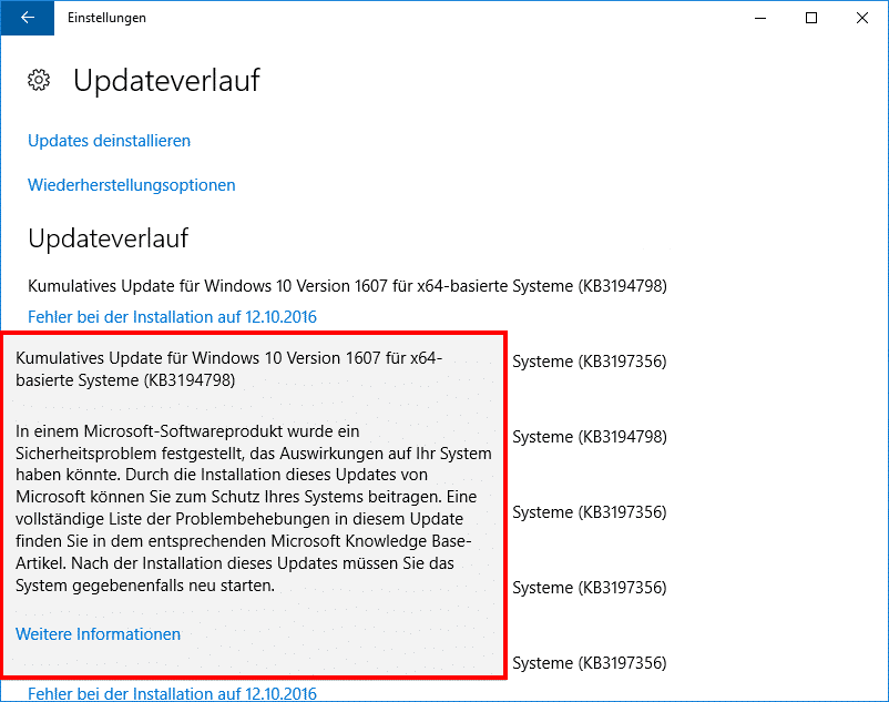 Windows 10 Fehler Installation KB3194798