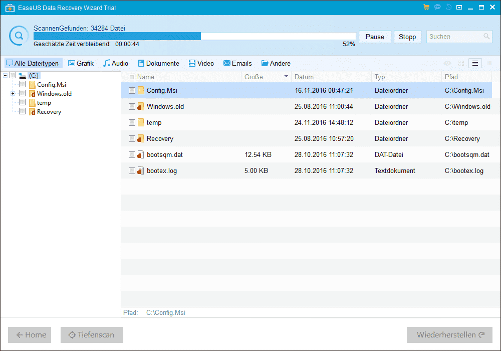 EaseUs Data Recovery Scanvorgang