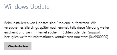 0xc1900200 Fehlercode beim Windows Upgrade
