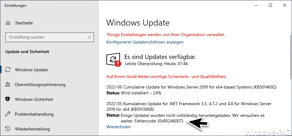 Windows Fehlercode 0x80246007