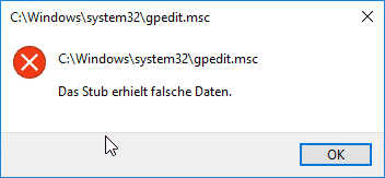 Das Stub erhielt falsche Daten