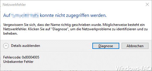 Auf … konnte nicht zugegriffen werden. Fehlercode 0x80004005