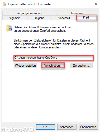 Desktop, Downloads, Downloads, Bilder & Musik Ordner verschieben oder in die Cloud umleiten