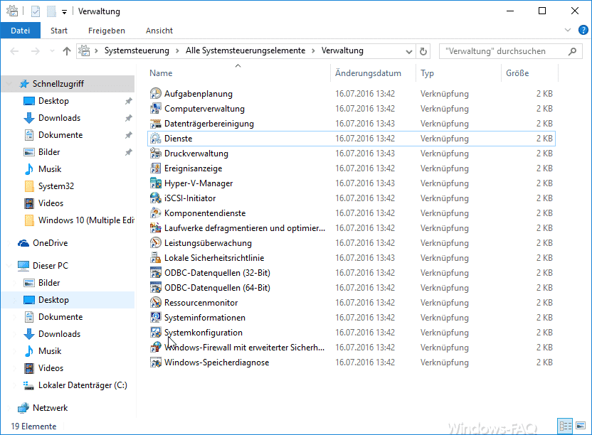 Systemverwaltungs-Tools in Windows 10 aufrufen