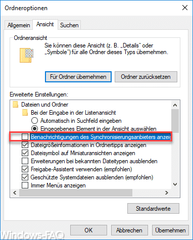 Benachrichtigungen des Synchronisierungsanbieters anzeigen.