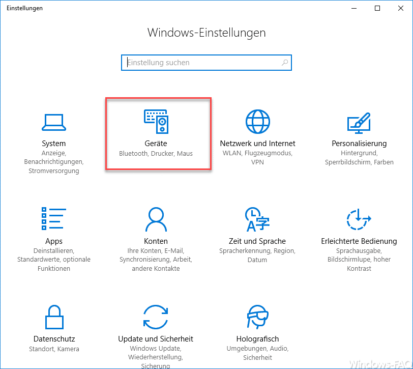 Windows Einstellungen Geräte, Bluetooth, Drucker und Maus