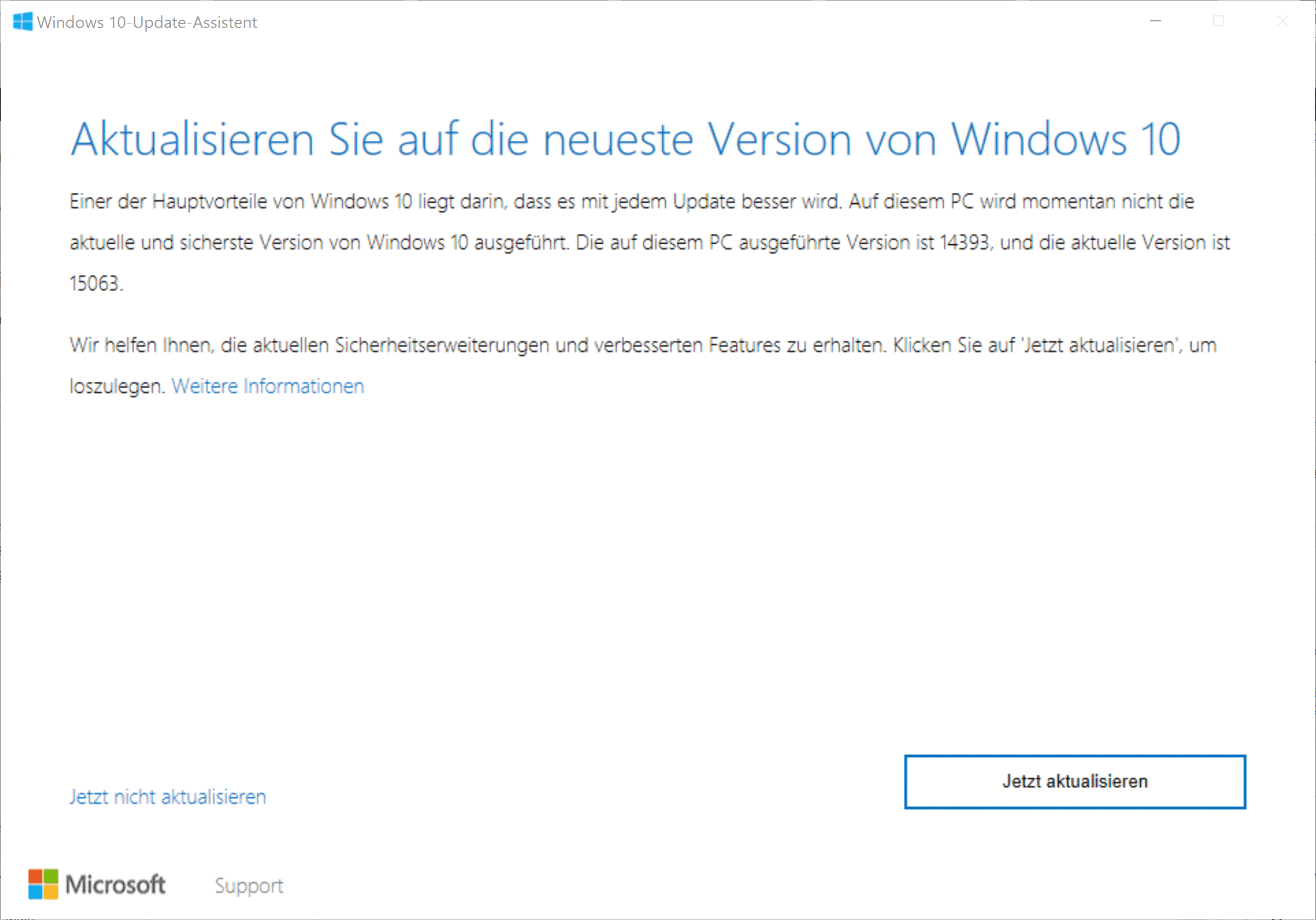 Windows 10 aktualisieren auf Version 15063 Creators Update (Build 15063.013)