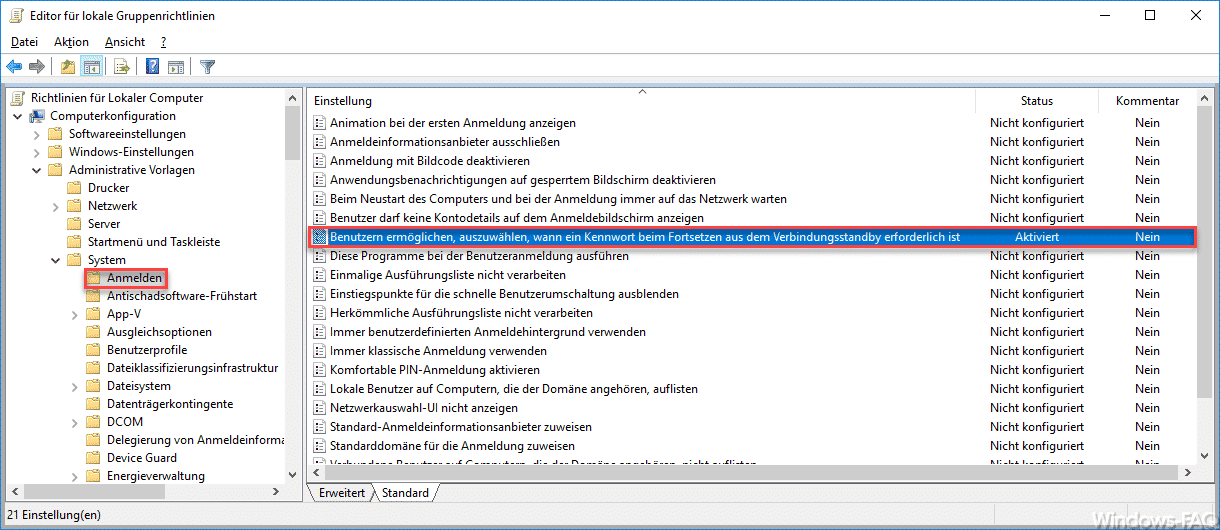 Windows 10 Kennwortabfrage auf Surface nach Drücken der Power Taste deaktivieren