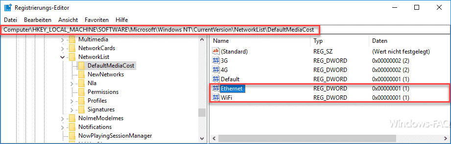 Registry DefaultMediaCost