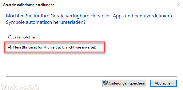 Nein (Ihr Gerät funktioniert u.U. nicht wie erwartet)