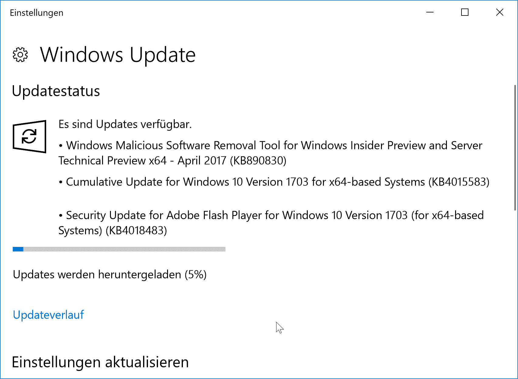 KB4015583 Update auf Windows 10 Creators Update Build 15063.138