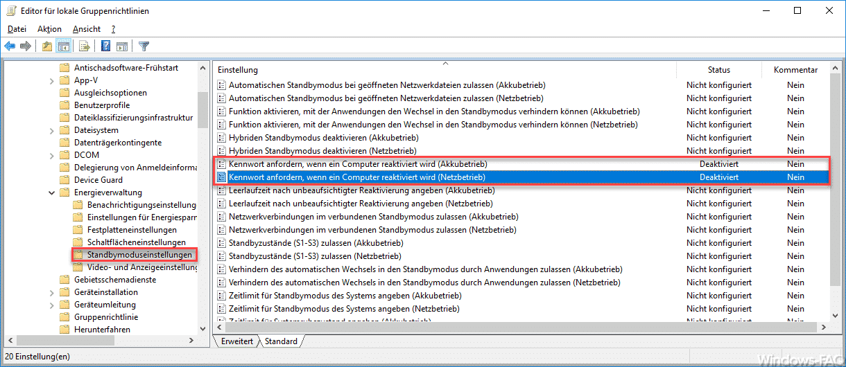 Kennwort anfordern, wenn ein Computer reaktiviert wird.