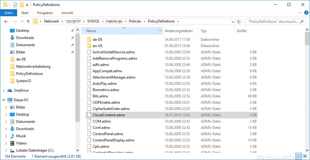 ADMX und ADML Dateien kopieren
