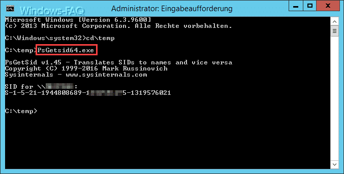 SID mit dem Sysinternal Tool PsGetsid auslesen