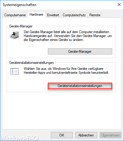 Geräteinstallationseinstellungen