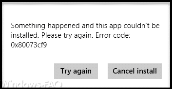 0x80073cf9 Fehlercode
