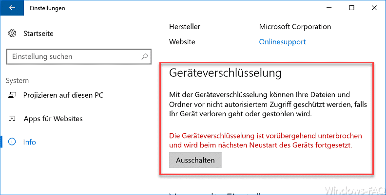 Bitlocker-Geräteverschlüsselung unterbrochen