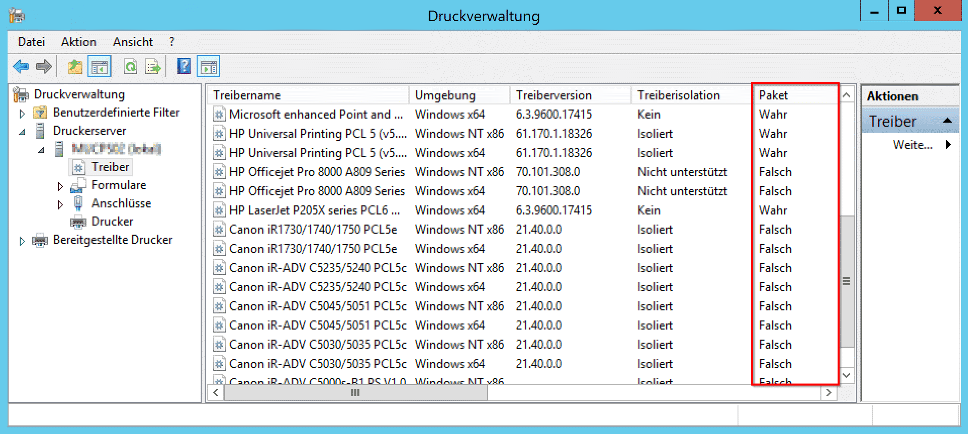 Druckverwaltung Packaged Druckertreiber