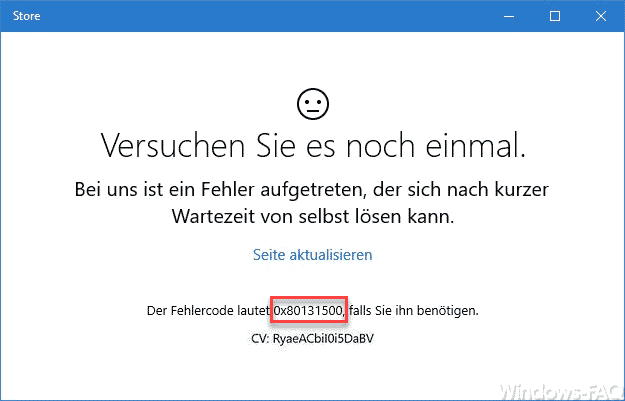 Fehlercode 0x80131500