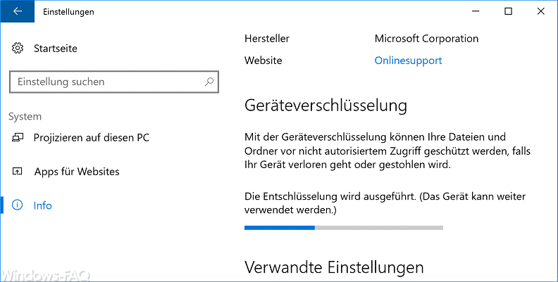 Bitlocker Geräteverschlüsselung wird ausgeschaltet - Entschlüsselung wird durchgeführt