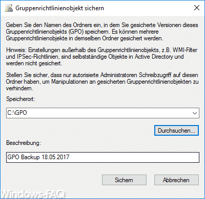 Gruppenrichtlinienobjekt sichern