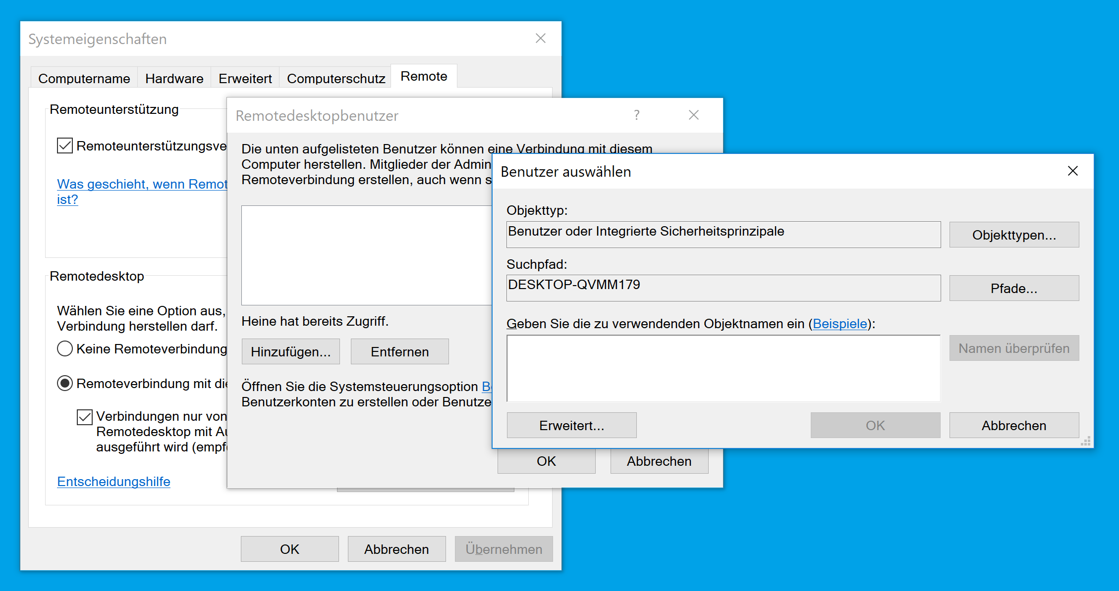 Remotedesktopbenutzer auswählen