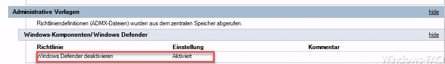 Windows Defender deaktivieren GPO