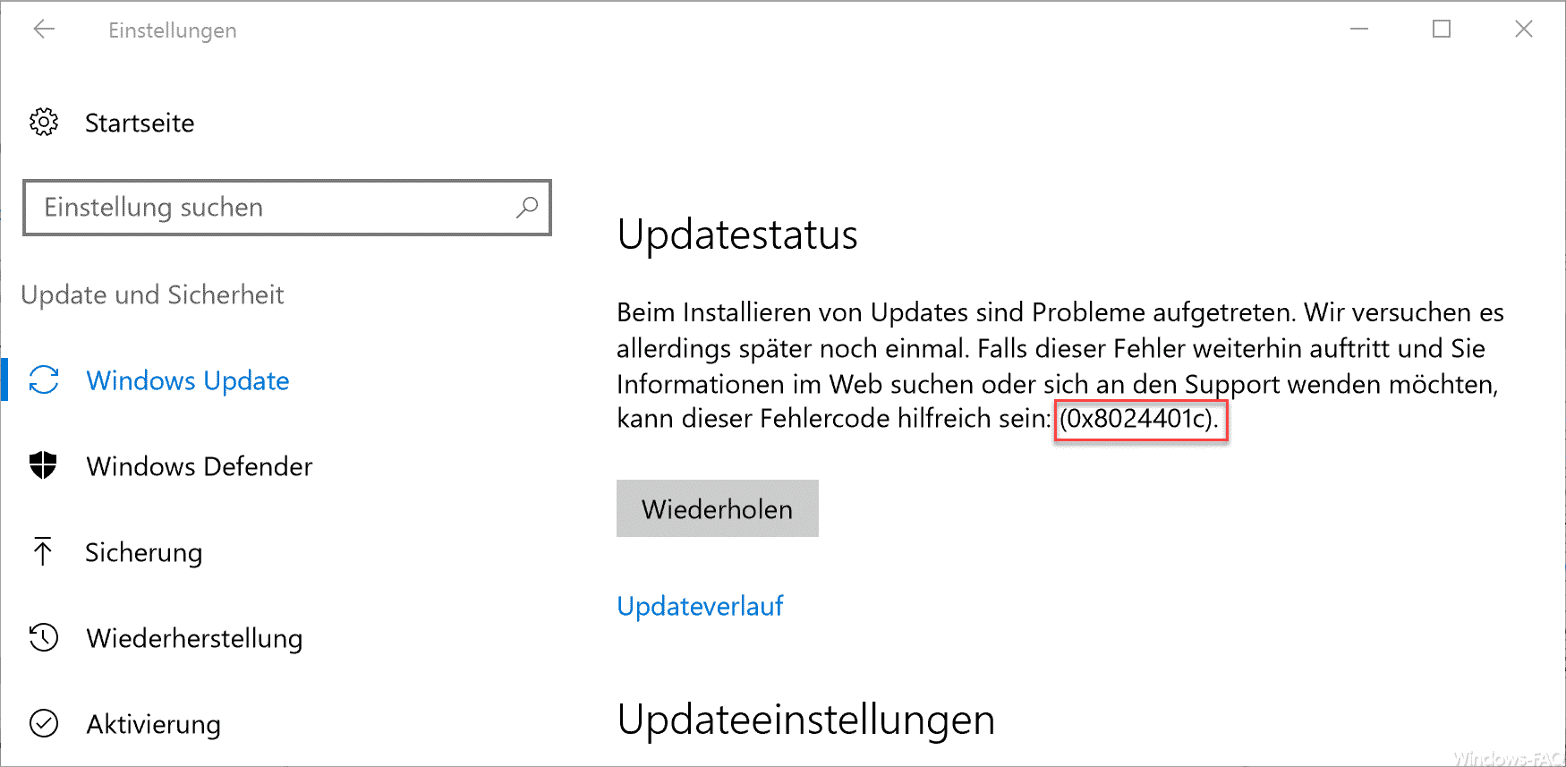 0x8024401c Update Fehlercode
