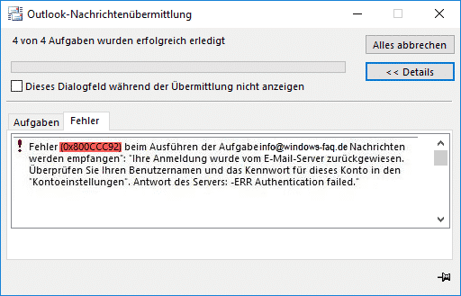 Fehler 0x800CCC92 Microsoft Outlook